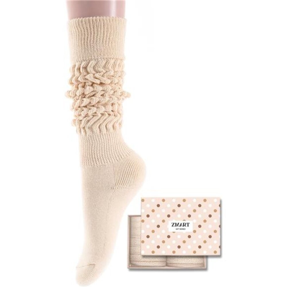 Women Slouch Socks - Cozy Scrunch Socks, 80s Style in White, Black
